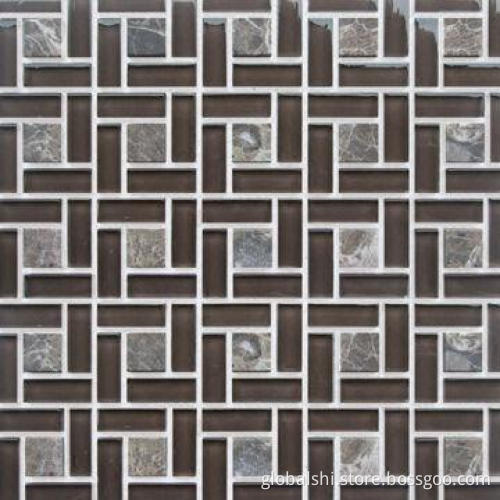Crystal and Stone Glass Mosaics Tile, Glass Mixed Natural Marble Stone, 4-color, 8, 6, 4mm thickness